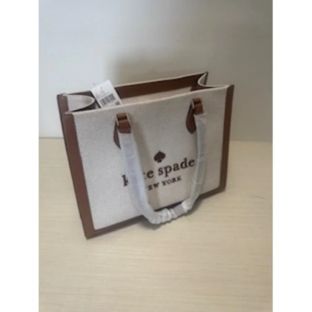 Kate Spade Ellie Large Tote Bag Canvas Brown Leather Shoulder Bag KF508 - Picture 4 of 9